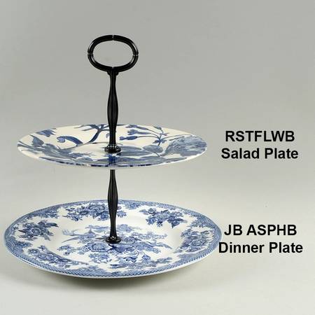 Asiatic Pheasant Blue Mixed/Match 2 Tier Serving Tray