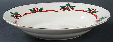 Ribbon & Holly Rim Soup Bowl