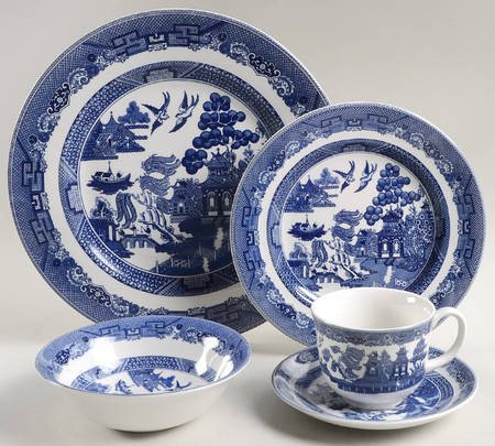 Willow Blue ("England 1883" Backstamp, China) 5 Piece Place Setting