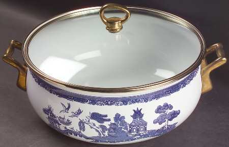 Willow Blue ("England 1883" Backstamp, China) 5 Qtt Metal Dutch Oven & Lid