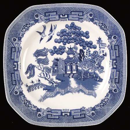 Willow Blue ("England 1883" Backstamp, China) Square Salad Plate