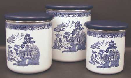 Willow Blue ("England 1883" Backstamp, China) (6 Piece) Metal Canister Set