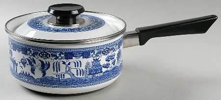 Willow Blue ("England 1883" Backstamp, China) 2 Quart Metal Covered Saucepan