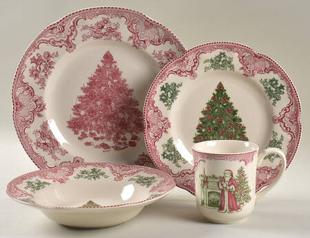 Old Britain Castles Pink Christmas (England 1883) 4 Piece Place Setting