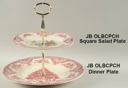 Old Britain Castles Pink Christmas (England 1883) Mixed/Match 2 Tier Serving Tray