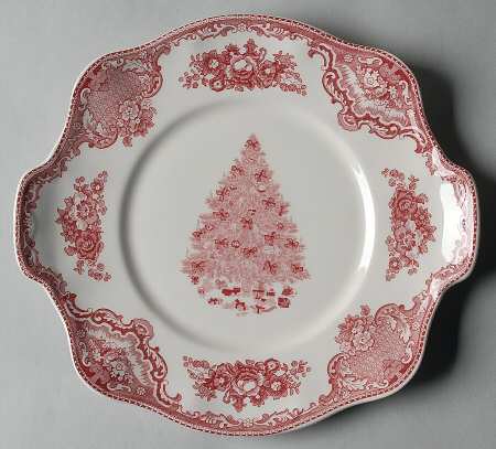 Old Britain Castles Pink Christmas (England 1883) Square Handled Cake Plate