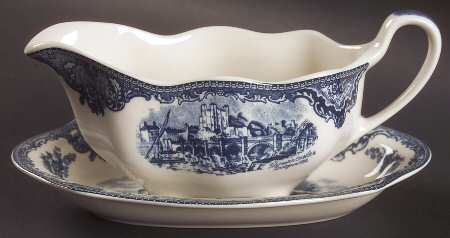 Old Britain Castles Blue (England 1883 Stamp) Gravy Boat & Underplate/Relish