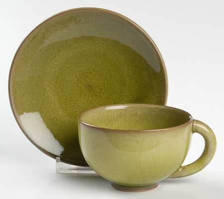 Tourron Tilleul (Avocado Green) Flat Demitasse Cup & Saucer Set