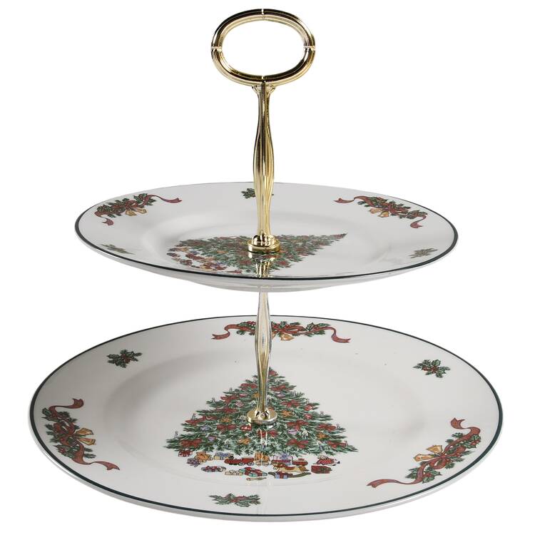 Victorian Christmas ("England 1883") 6 5/8"-10"  2 Tiered Serving Tray (Dp, Sp) HC