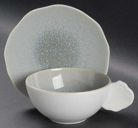 Plume Sky Gray Flat Cup & Saucer Set
