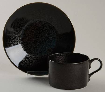 Spangled Black Flat Cup & Saucer Set