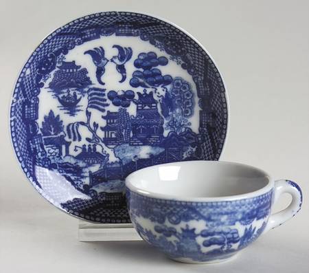 Blue Willow (Child's Set, Made in Japan) Flat Toy Cup and Saucer Set