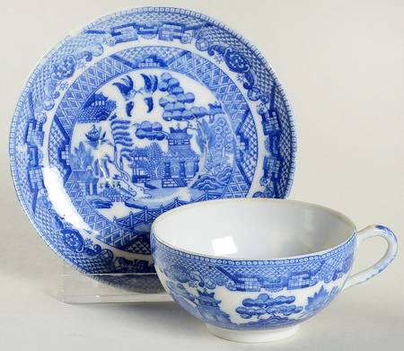Blue Willow (Child's Set, Made in Japan) Flat Toy Cup and Saucer Set