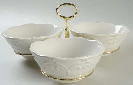 Adalina Ivory 7" x 12" 3-Part Relish & Metal Stand (CERC) HC