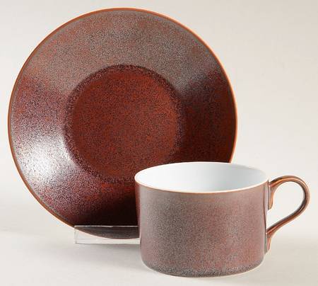 Red Granit (No Trim) Flat Cup & Saucer Set by Jaune de Chrome