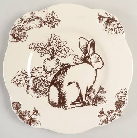 Bunny Toile Brown Square Luncheon Plate