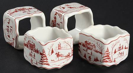 Country Estate Winter Holiday Napkin Ring - Set of 4
