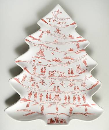 Country Estate Winter Holiday 15" Tree Shaped Platter