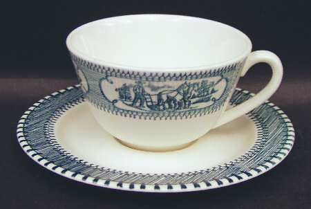 Country Life Blue Flat Cup & Saucer Set