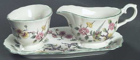 Chinese Rose Mini Creamer & Open Sugar with Tray