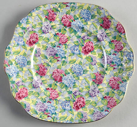 Hydrangea Yellow (Old, Yellow Background) Square Handled Cake Plate