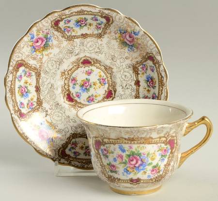 Pompadour (England) Footed Cup & Saucer Set
