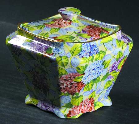 Hydrangea (New, Granville, Cream Background) Diamond Square Sugar Bowl & Lid