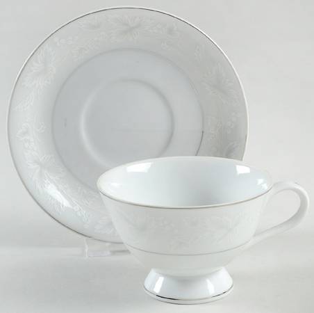 White Fantasy Footed Cup & Saucer Set
