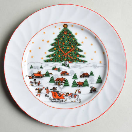 Christmas Pleasure (Scalloped, Red Trim) Salad Plate