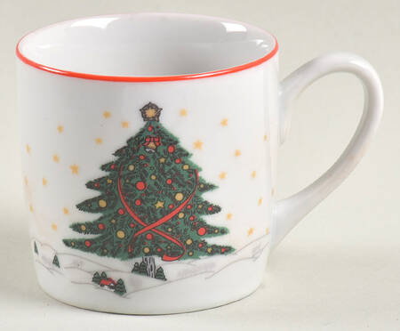 Christmas Pleasure (Scalloped, Red Trim) Demitasse Cup