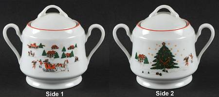 Christmas Pleasure (Scalloped, Red Trim) Sugar Bowl & Lid