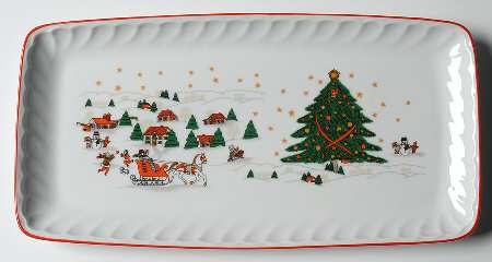 Christmas Pleasure (Scalloped, Red Trim) Large Sandwich Tray