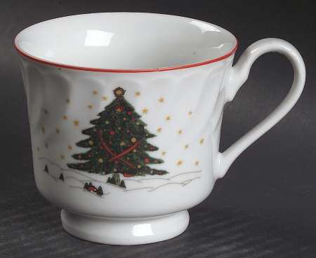 Christmas Pleasure (Scalloped, Red Trim) Footed Cup