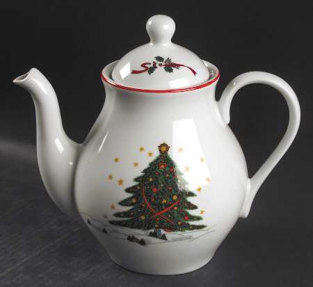 Christmas Pleasure (Scalloped, Red Trim) Coffee Pot & Lid