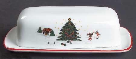 Christmas Pleasure (Scalloped, Red Trim) 1/4 Lb Covered Butter