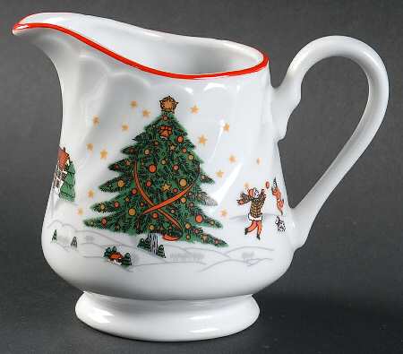 Christmas Pleasure (Scalloped, Red Trim) Creamer