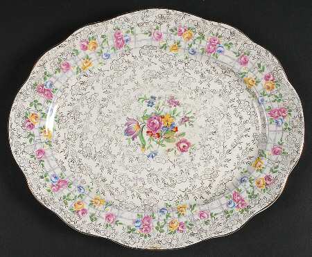 Trellis Rose (Scalloped, England) 10" Oval Serving Platter