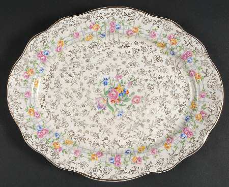 Trellis Rose (Scalloped, England) 11" Oval Serving Platter