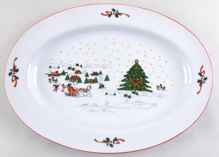 Christmas Pleasure (Smooth, Orange Trim) 13" Oval Serving Platter