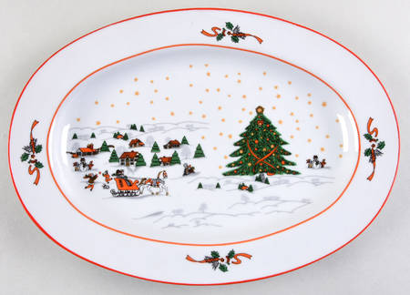 Christmas Pleasure (Smooth, Orange Trim) 11" Oval Serving Platter