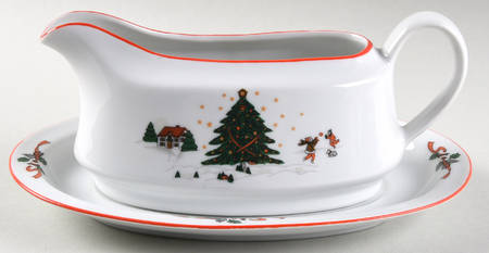 Christmas Pleasure (Smooth, Orange Trim) Gravy Boat & Underplate/Relish
