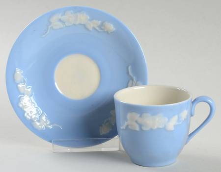 Apple Blossom Blue Flat Demitasse Cup & Saucer Set