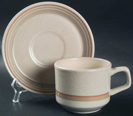 Brushwork Beige Flat Cup & Saucer Set