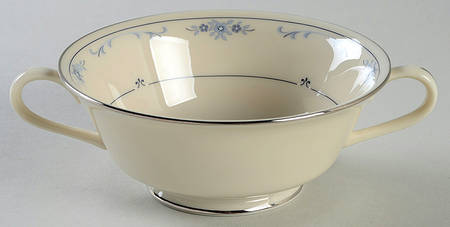 Carolina (Blue Flowers) Footed Cream Soup Bowl & Saucer Set