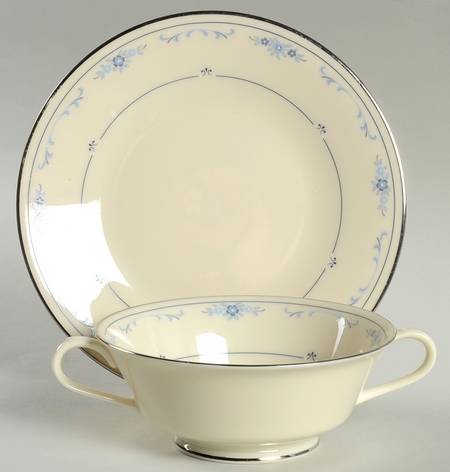 Carolina (Blue Flowers) Footed Cream Soup & Dessert Plate/Saucer Set