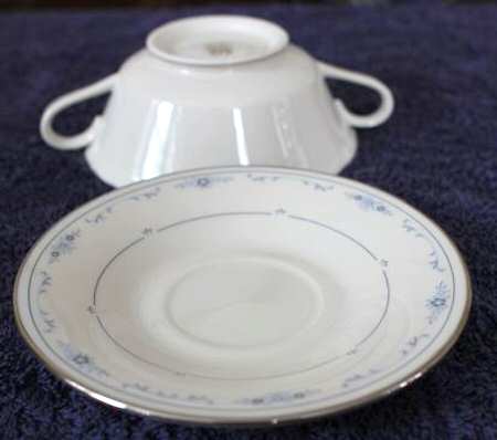 Carolina (Blue Flowers) Footed Cream Soup Bowl & Saucer Set
