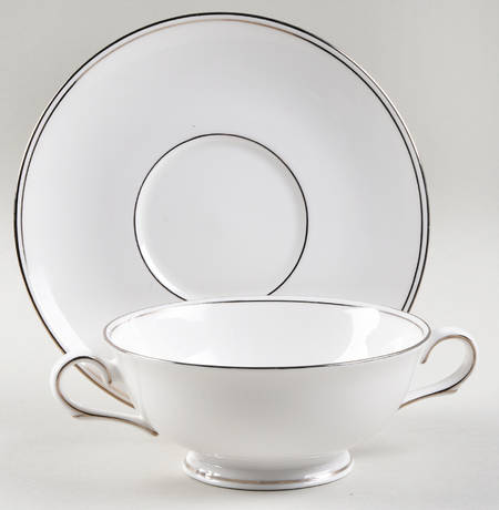 Federal Platinum Footed Cream Soup Bowl & Saucer Set