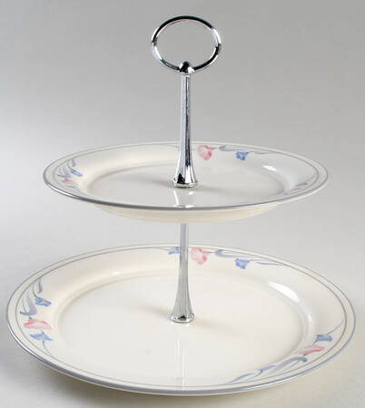 Glories on Grey 2 Tiered Serving Tray (Dinner & Salad Plate)