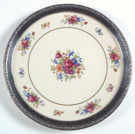 Lenox Rose Sterling Rim Cake Plate