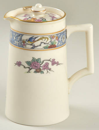 Ming-Birds (Older, Cream, Black Green Stamp) 16 Oz Pitcher with Lid